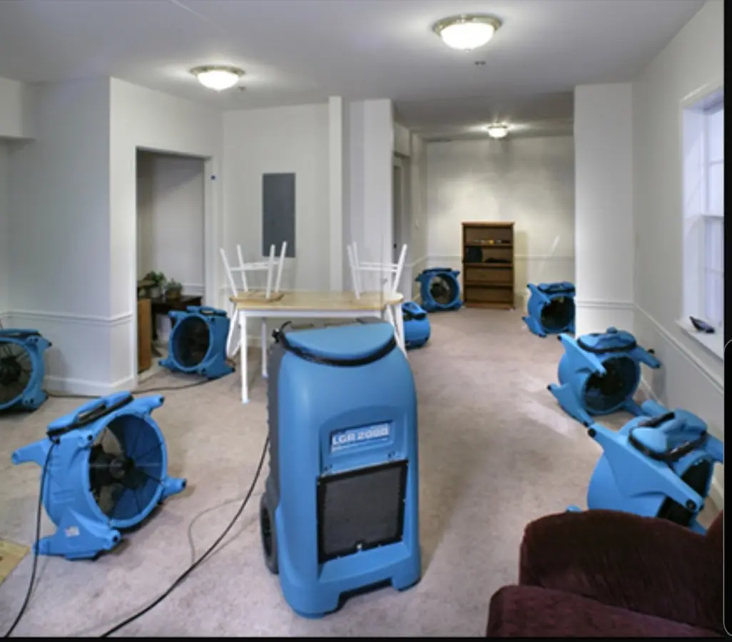 Air movers and dehumidifier setup for Water Damage Restoration in Grand Island