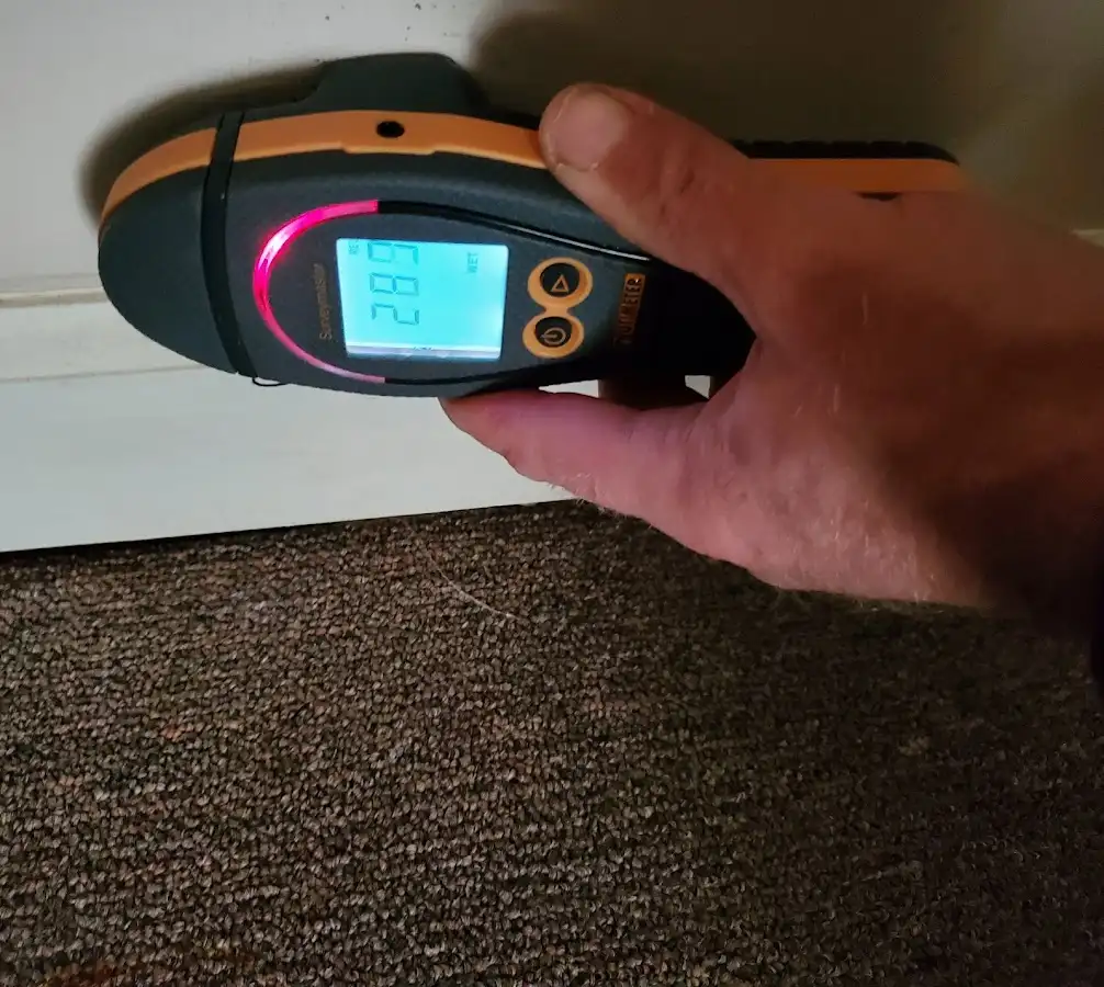 Moisture detection at baseboard during Burst Pipe Cleanup in Grand Island